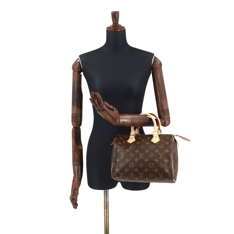 Louis Vuitton Monogram Speedy 25 Hand Bag Brown Gold Hardware