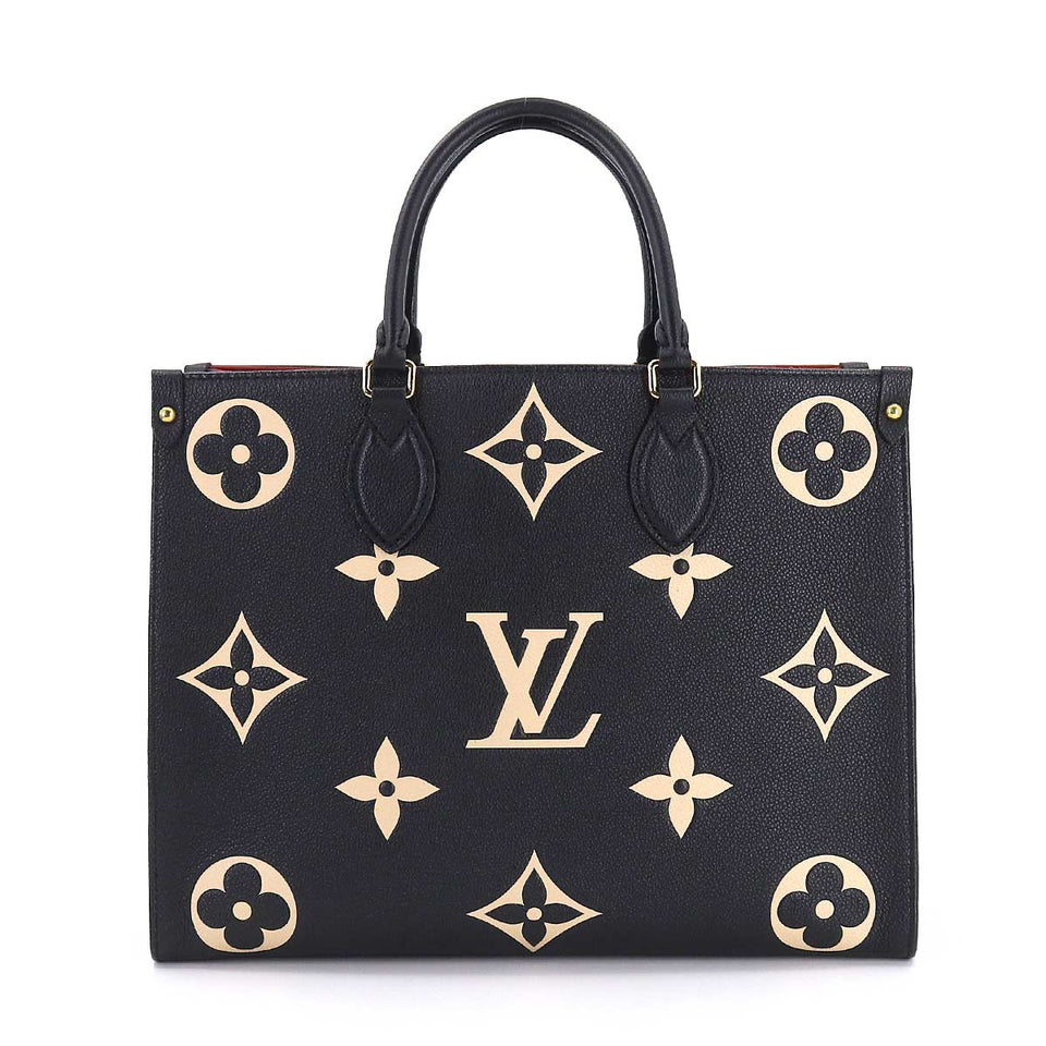 Louis Vuitton Bicolor Monogram Implant On The Go MM 2Way Tote Shoulder Bag Black Beige