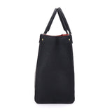 Louis Vuitton Bicolor Monogram Implant On The Go MM 2Way Tote Shoulder Bag Black Beige