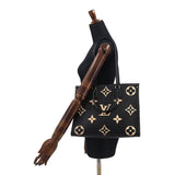 Louis Vuitton Bicolor Monogram Implant On The Go MM 2Way Tote Shoulder Bag Black Beige