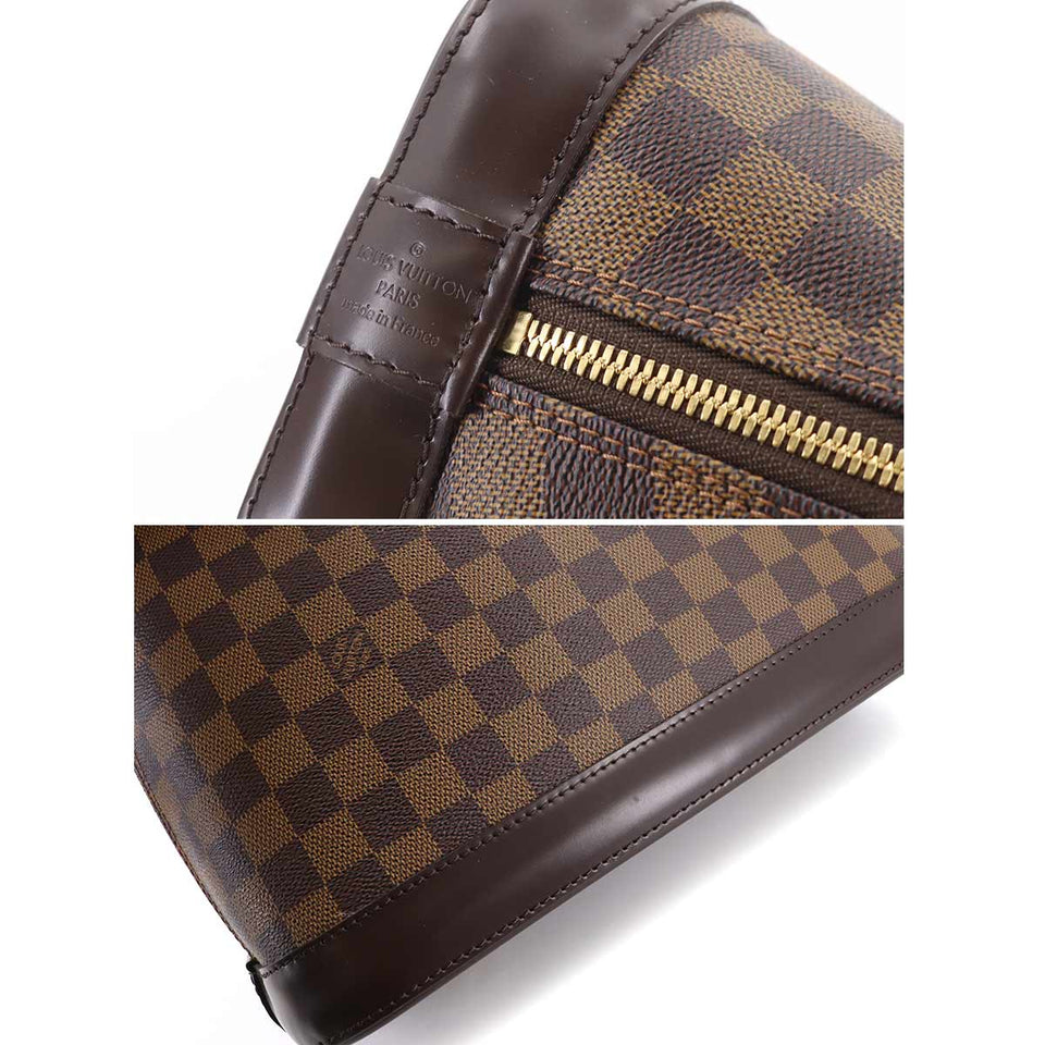 Louis Vuitton Damier Alma PM Handbag Ebene Brown Gold Metal