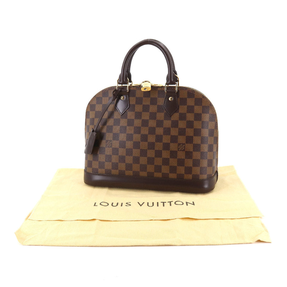 Louis Vuitton Damier Alma PM Handbag Ebene Brown Gold Metal