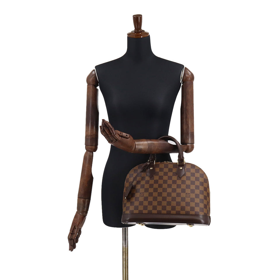 Louis Vuitton Damier Alma PM Handbag Ebene Brown Gold Metal