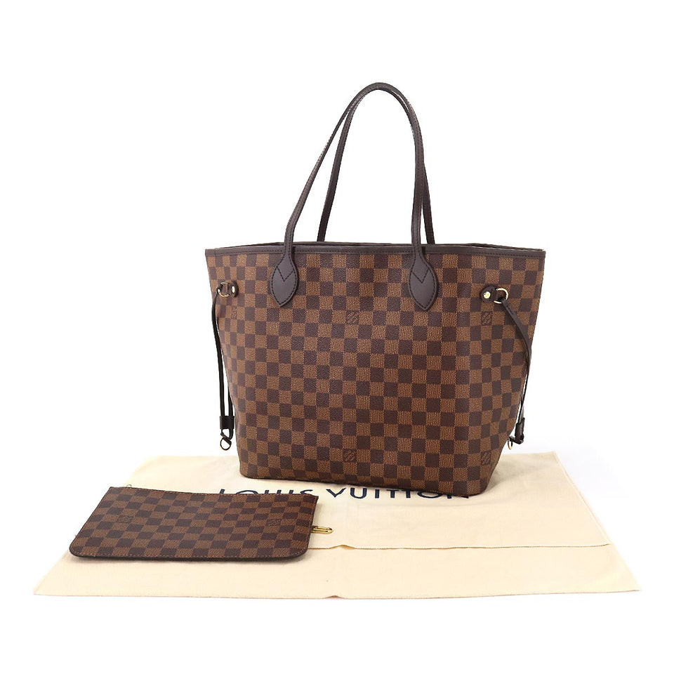 Louis Vuitton Damier Neverfull MM Tote Bag Gold Metal