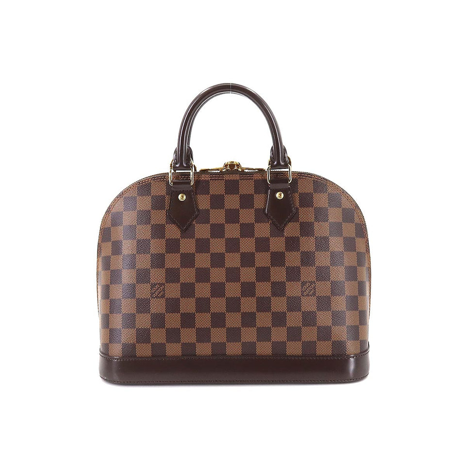 Louis Vuitton Damier Alma PM Handbag Ebene Brown Gold Metal