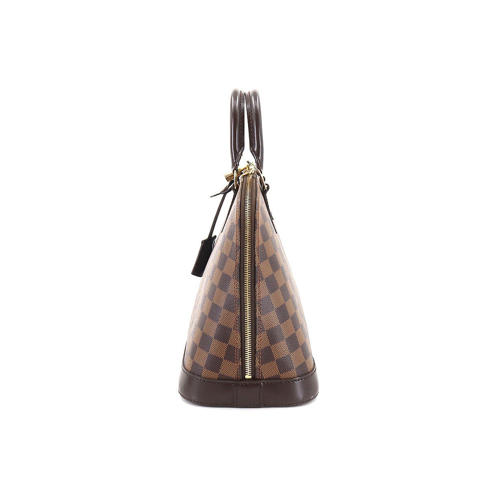 Louis Vuitton Damier Alma PM Handbag Ebene Brown Gold Metal