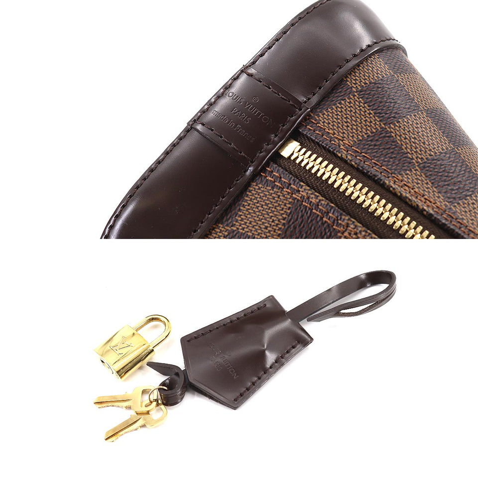 Louis Vuitton Damier Alma PM Handbag Ebene Brown Gold Metal