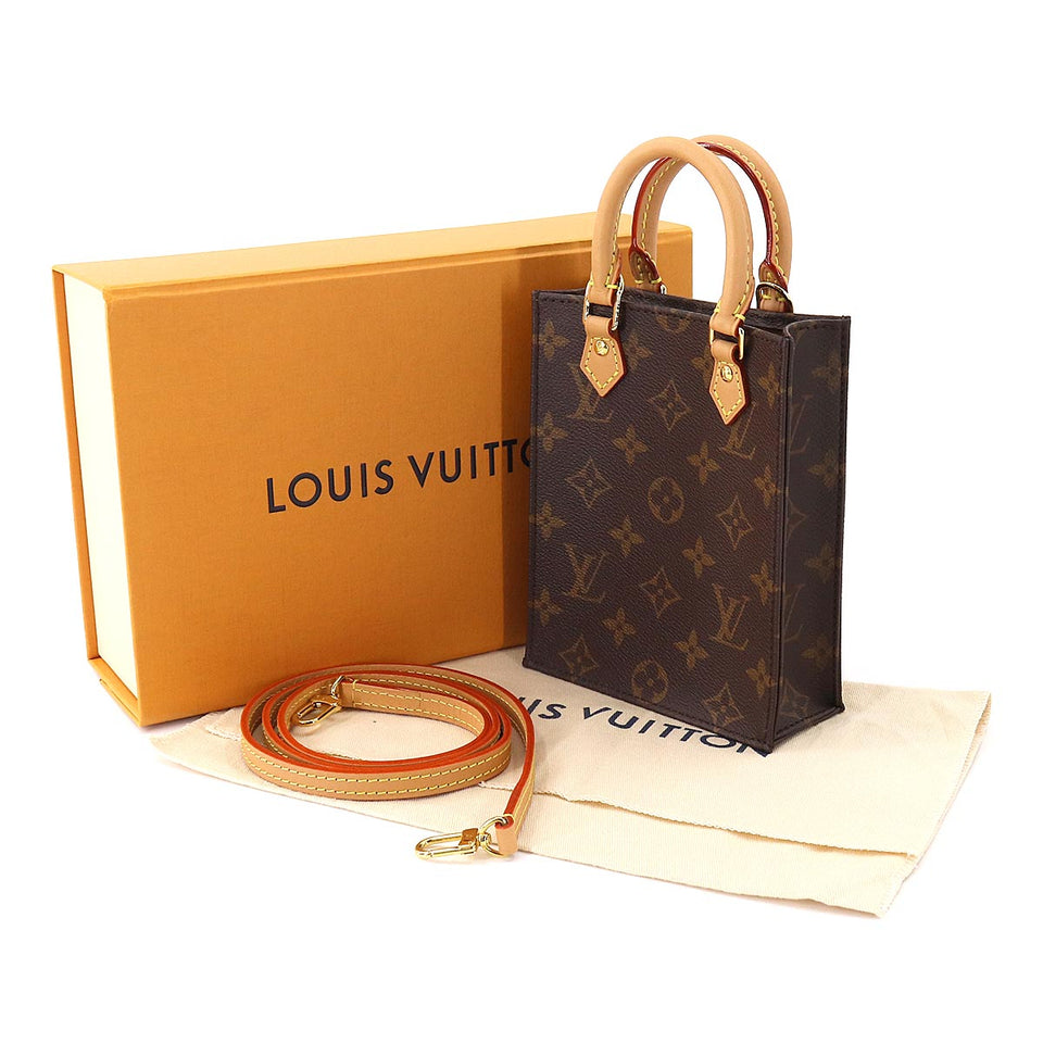 Louis Vuitton Monogram Petit Sac Plat 2Way Shoulder Bag Brown