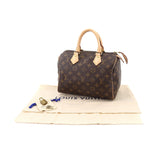 Louis Vuitton Monogram Speedy 25 Hand Bag Brown Gold Metal