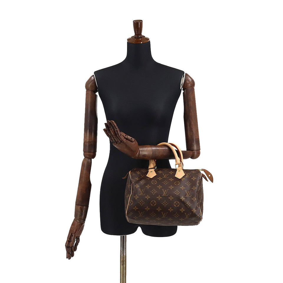Louis Vuitton Monogram Speedy 25 Hand Bag Brown Gold Metal