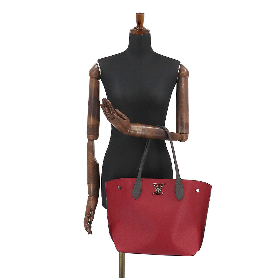 Louis Vuitton Lockme Go Tote Bag Leather Redouin Silver Metal