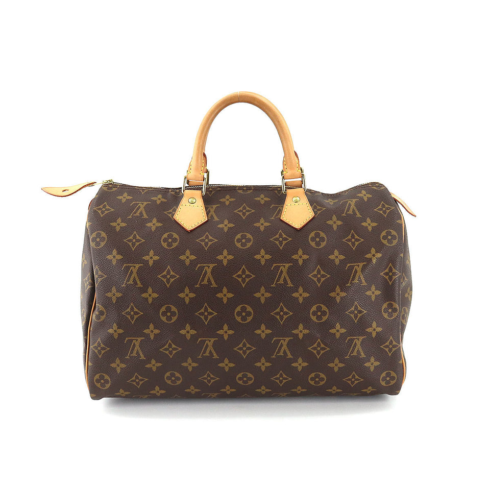 Louis Vuitton Monogram Speedy 35 Hand Bag Brown Gold Hardware