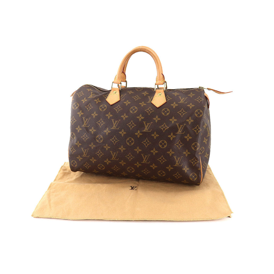 Louis Vuitton Monogram Speedy 35 Hand Bag Brown Gold Hardware