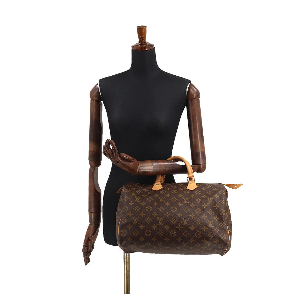 Louis Vuitton Monogram Speedy 35 Hand Bag Brown Gold Hardware