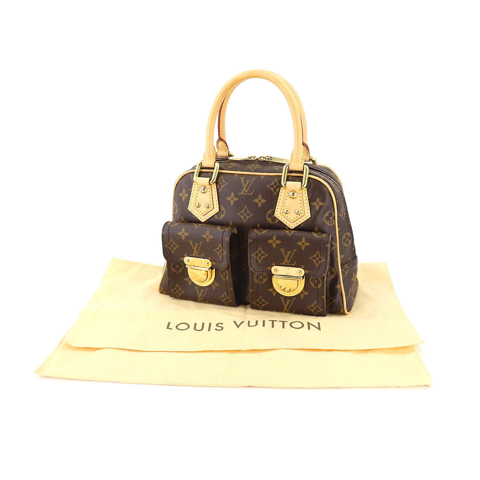 Louis Vuitton Monogram Manhattan PM Handbag Brown Gold Hardware
