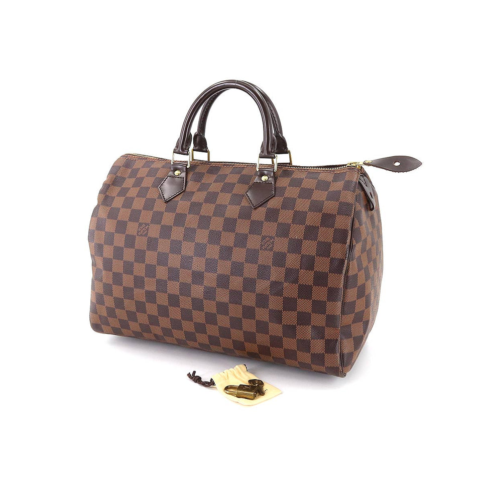Louis Vuitton Damier Speedy 35 Hand Bag Ebene Brown Gold Metal