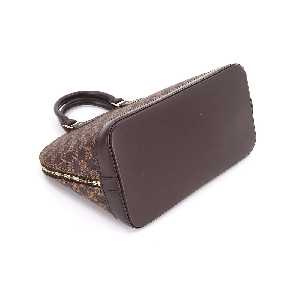 Louis Vuitton Damier Alma PM Hand Bag Ebene Brown Gold Metal