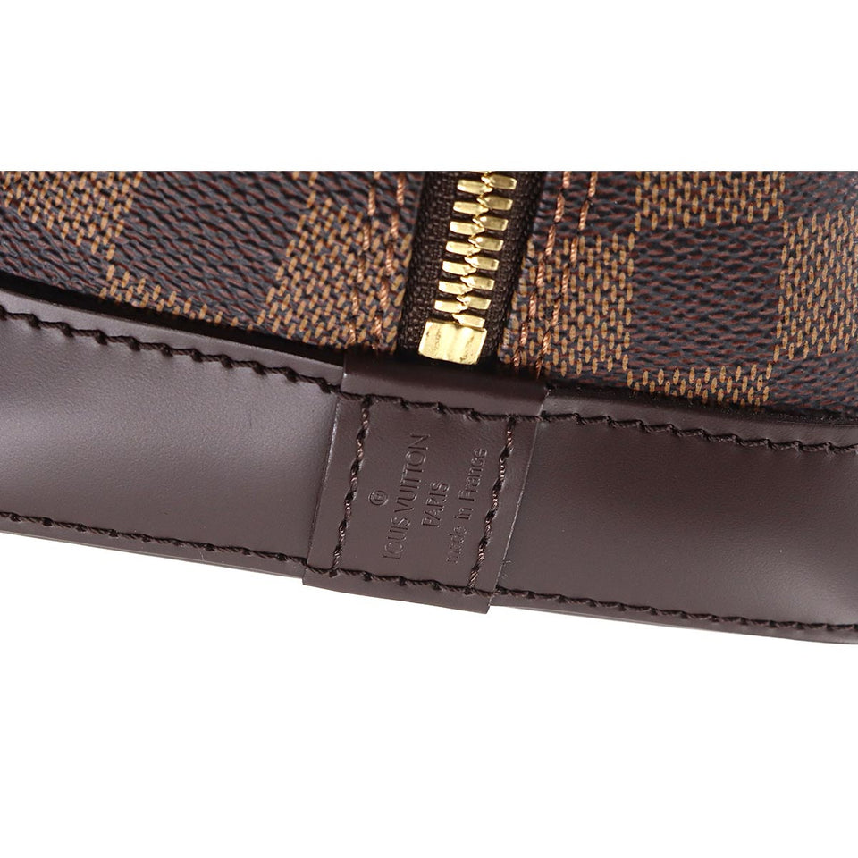 Louis Vuitton Damier Alma PM Hand Bag Ebene Brown Gold Metal
