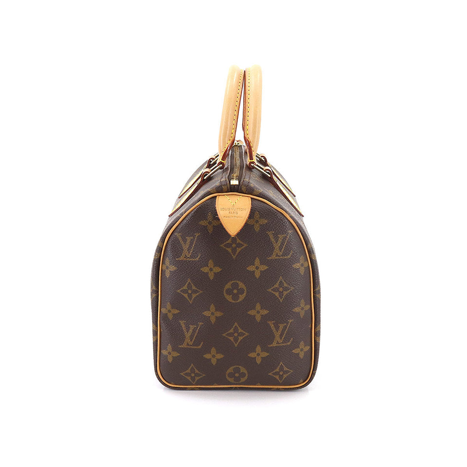 Louis Vuitton Monogram Speedy 25 Hand Bag Brown Gold Metal