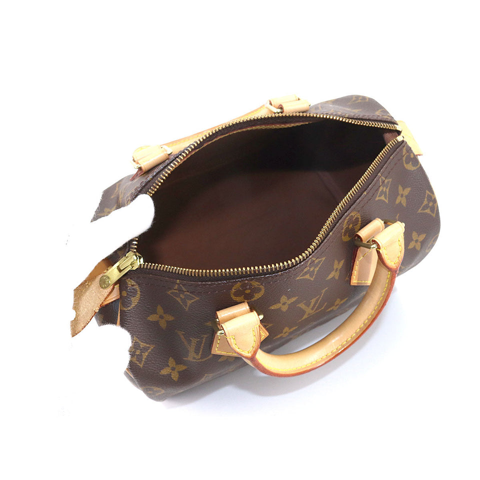 Louis Vuitton Monogram Speedy 25 Hand Bag Brown Gold Metal