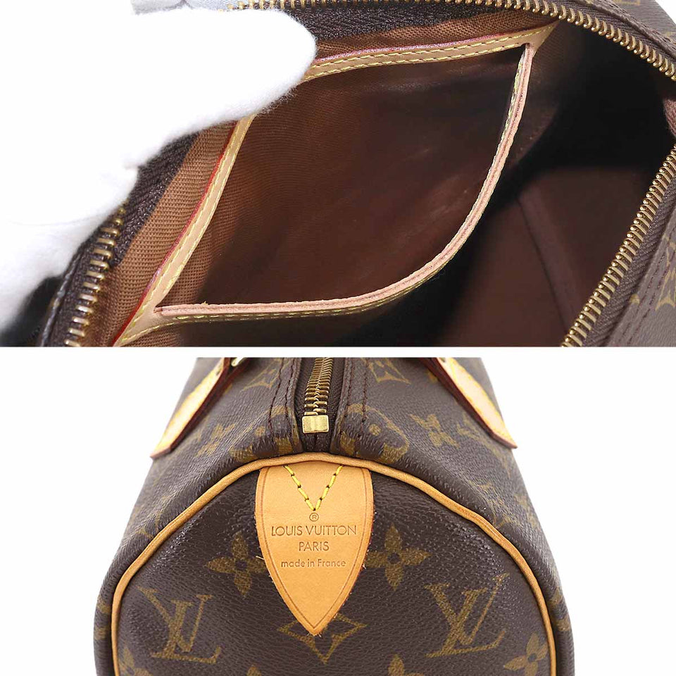 Louis Vuitton Monogram Speedy 25 Hand Bag Brown Gold Metal