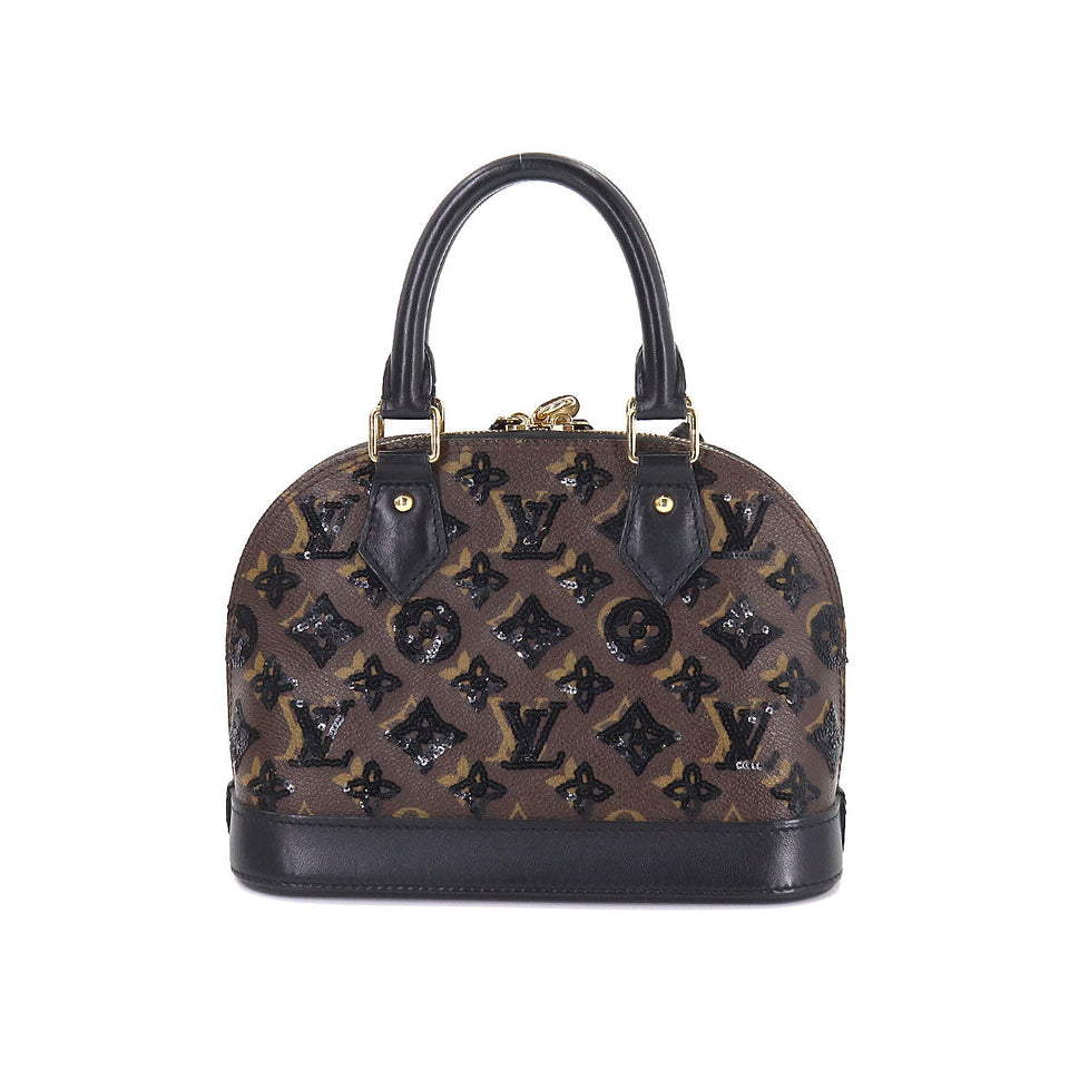 Louis Vuitton Monogram Eclipse Alma BB Hand Bag Brown Black Sequin