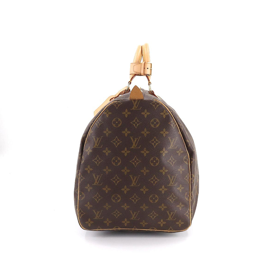 Louis Vuitton Monogram Keepall 55 Boston Bag Brown Gold Hardware