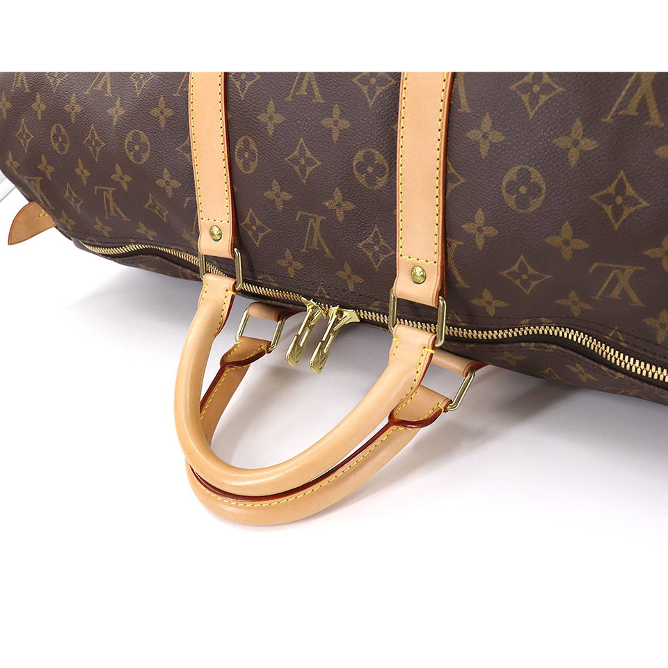 Louis Vuitton Monogram Keepall 55 Boston Bag Brown Gold Hardware