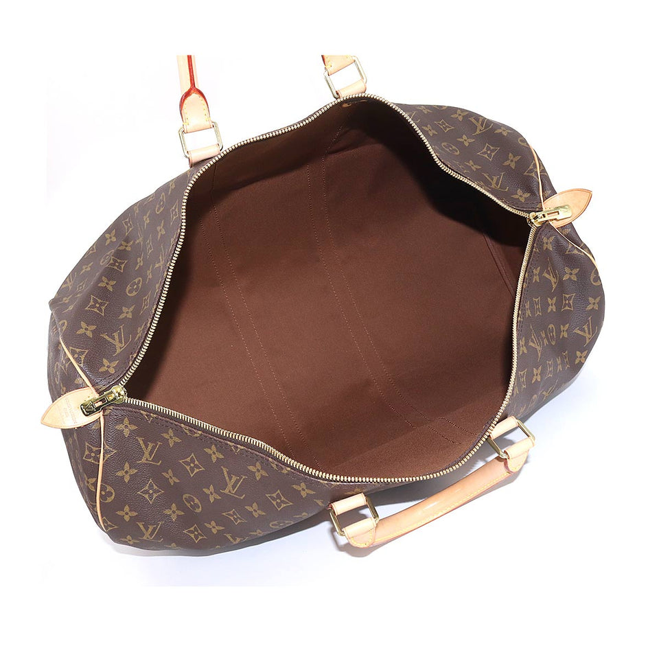 Louis Vuitton Monogram Keepall 55 Boston Bag Brown Gold Hardware