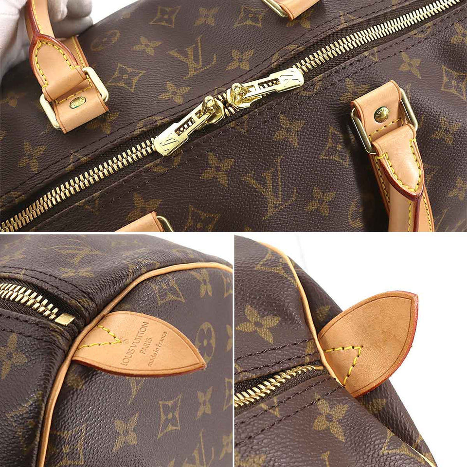 Louis Vuitton Monogram Keepall 55 Boston Bag Brown Gold Hardware