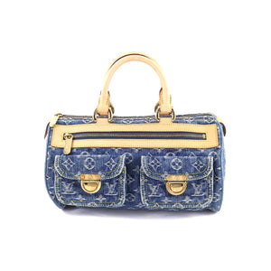 Louis Vuitton Monogram Denim Neo Speedy Hand Bag Canvas Leather Blue