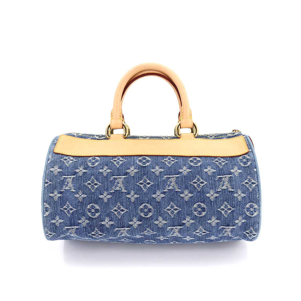 Louis Vuitton Monogram Denim Neo Speedy Hand Bag Canvas Leather Blue