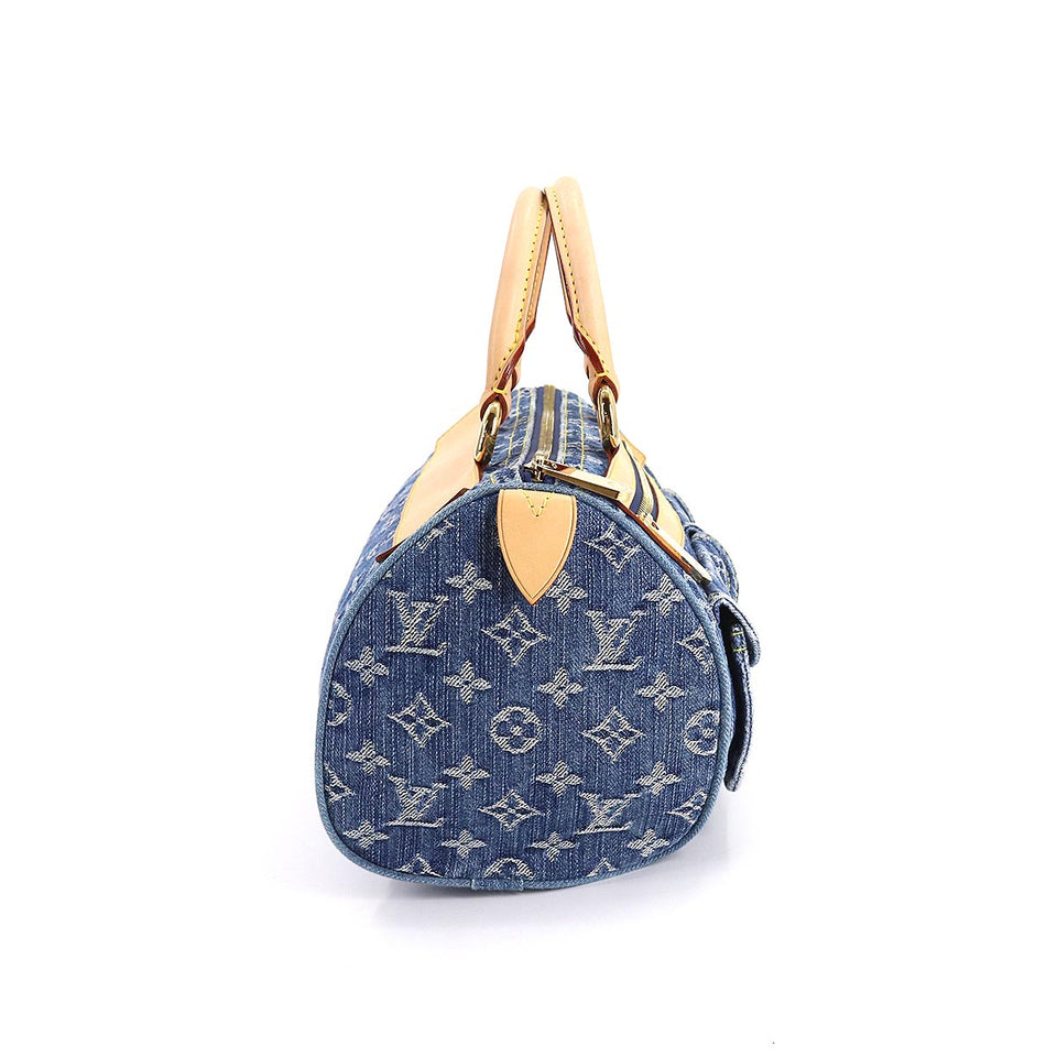 Louis Vuitton Monogram Denim Neo Speedy Hand Bag Canvas Leather Blue