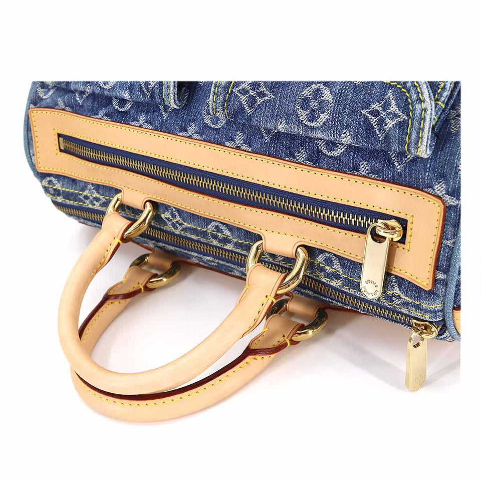 Louis Vuitton Monogram Denim Neo Speedy Hand Bag Canvas Leather Blue