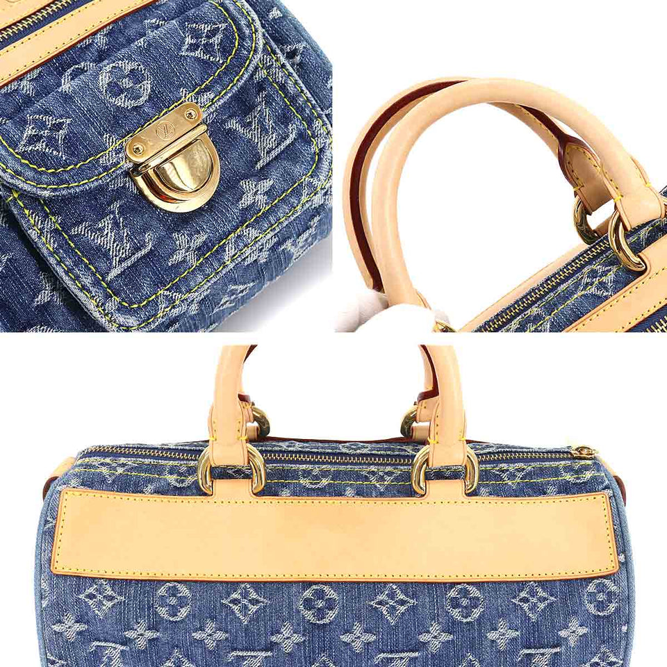 Louis Vuitton Monogram Denim Neo Speedy Hand Bag Canvas Leather Blue