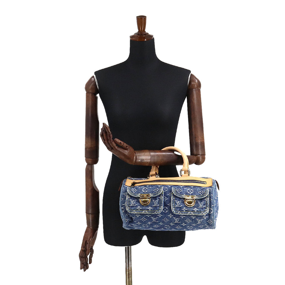 Louis Vuitton Monogram Denim Neo Speedy Hand Bag Canvas Leather Blue