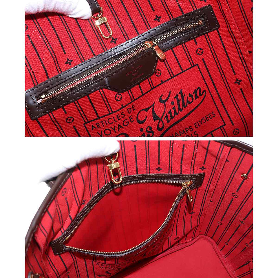 Louis Vuitton Damier Neverfull MM Tote Bag Ebene Cerise Brown