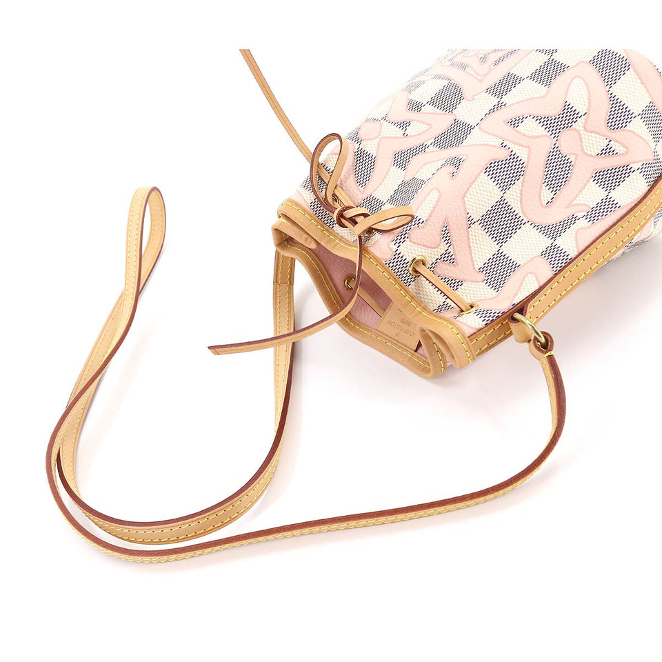 Louis Vuitton Damier Azur Tahiti Nano Noe Shoulder Bag White Rose