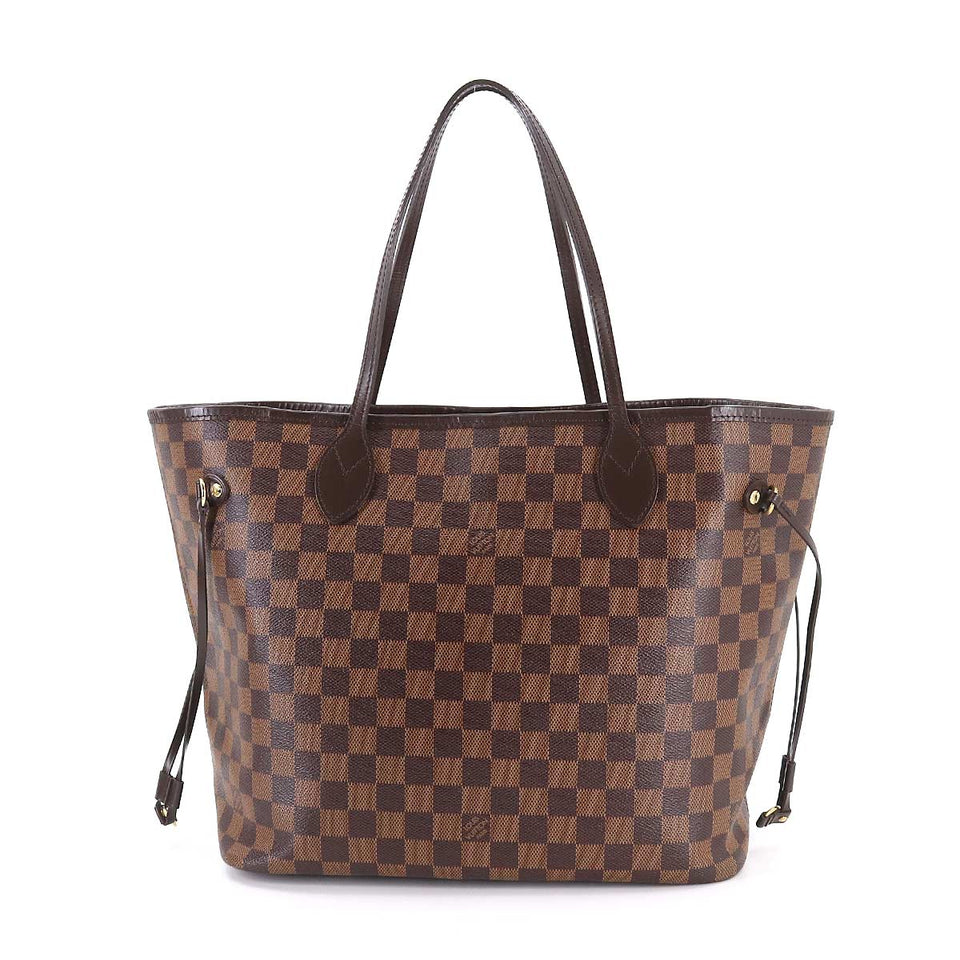 Louis Vuitton Damier Neverfull MM Tote Bag Ebene Brown Gold Metal