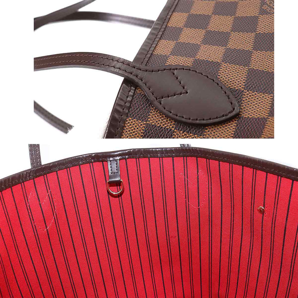 Louis Vuitton Damier Neverfull MM Tote Bag Ebene Brown Gold Metal