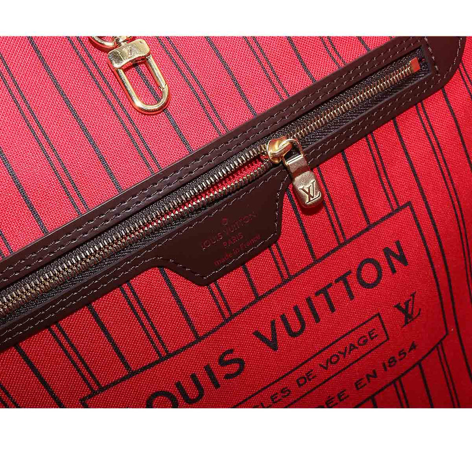 Louis Vuitton Damier Neverfull MM Tote Bag Ebene Brown Gold Metal