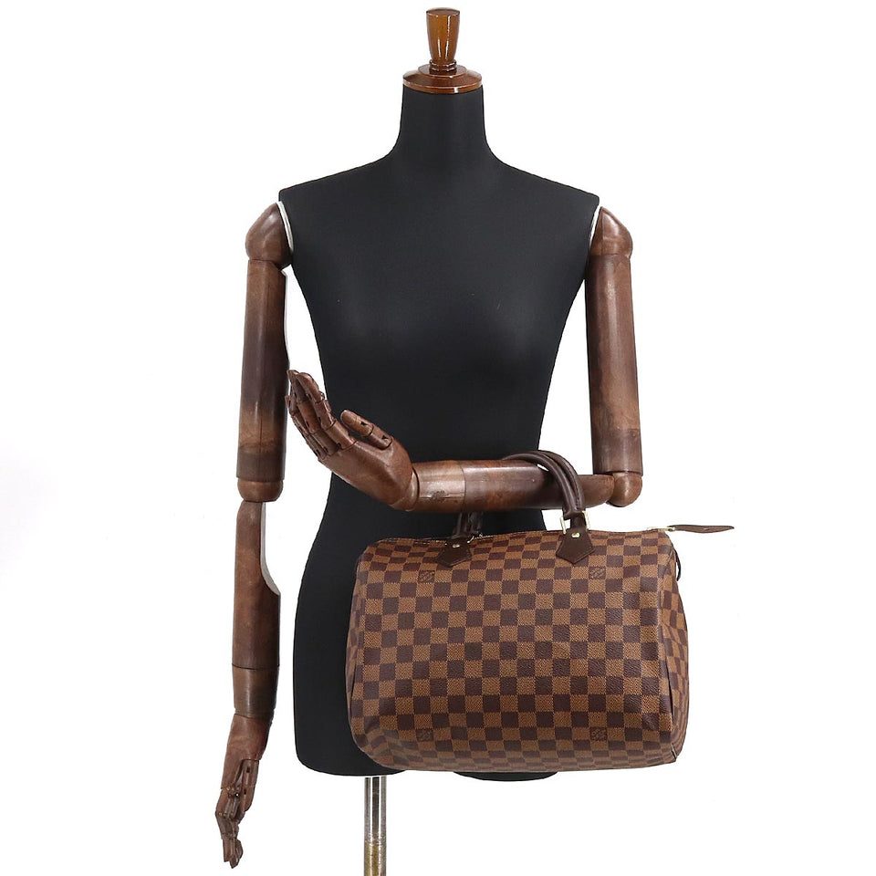 Louis Vuitton Damier Speedy 30 Hand Bag Ebene Brown Gold Hardware