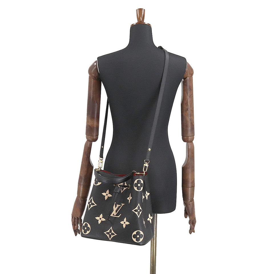 Louis Vuitton Bicolor Emplant NeoNoe MM Shoulder Bag Leather Black Beige