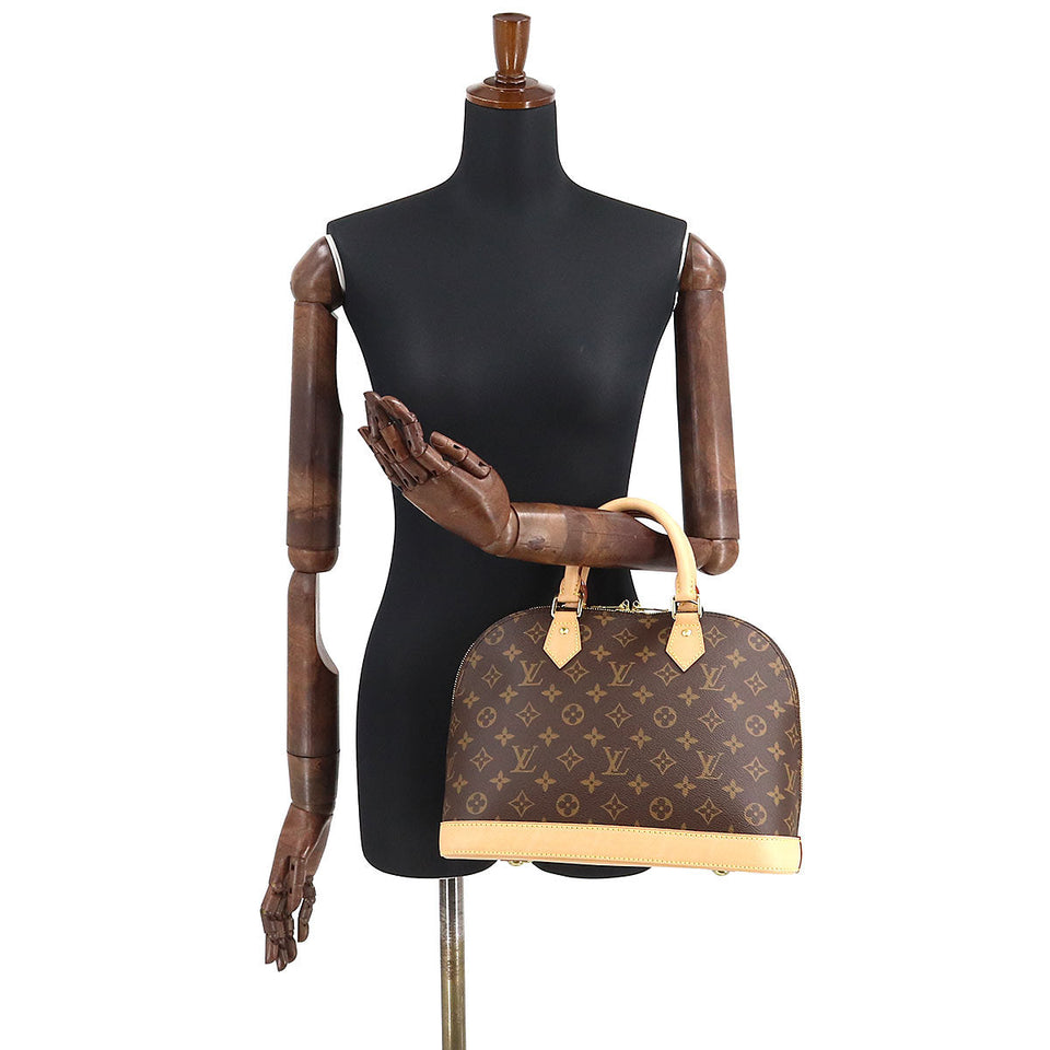 Louis Vuitton Monogram Alma PM Hand Bag Brown Gold Metal
