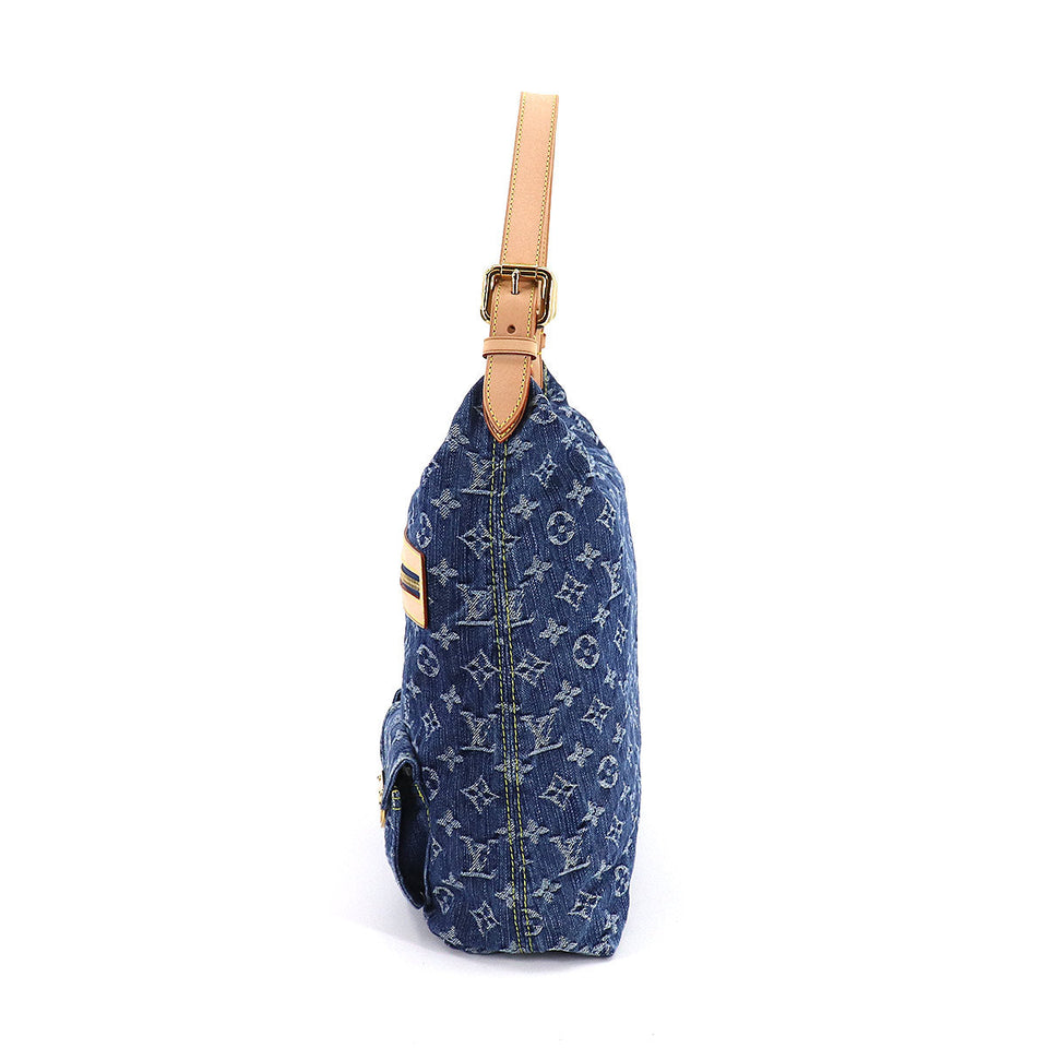 Louis Vuitton Monogram Denim Baggy GM Shoulder Bag Canvas Blue