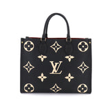 Louis Vuitton Monogram Implant On The Go MM 2way Tote Bag Black Beige