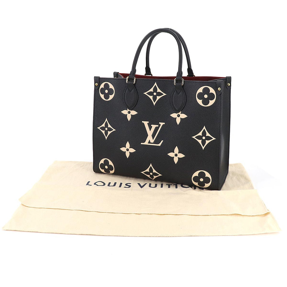 Louis Vuitton Monogram Implant On The Go MM 2way Tote Bag Black Beige