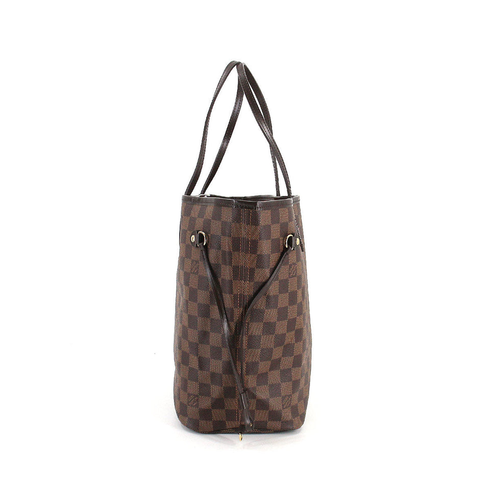 Louis Vuitton Damier Neverfull MM Tote Bag Ebene Brown Gold Metal