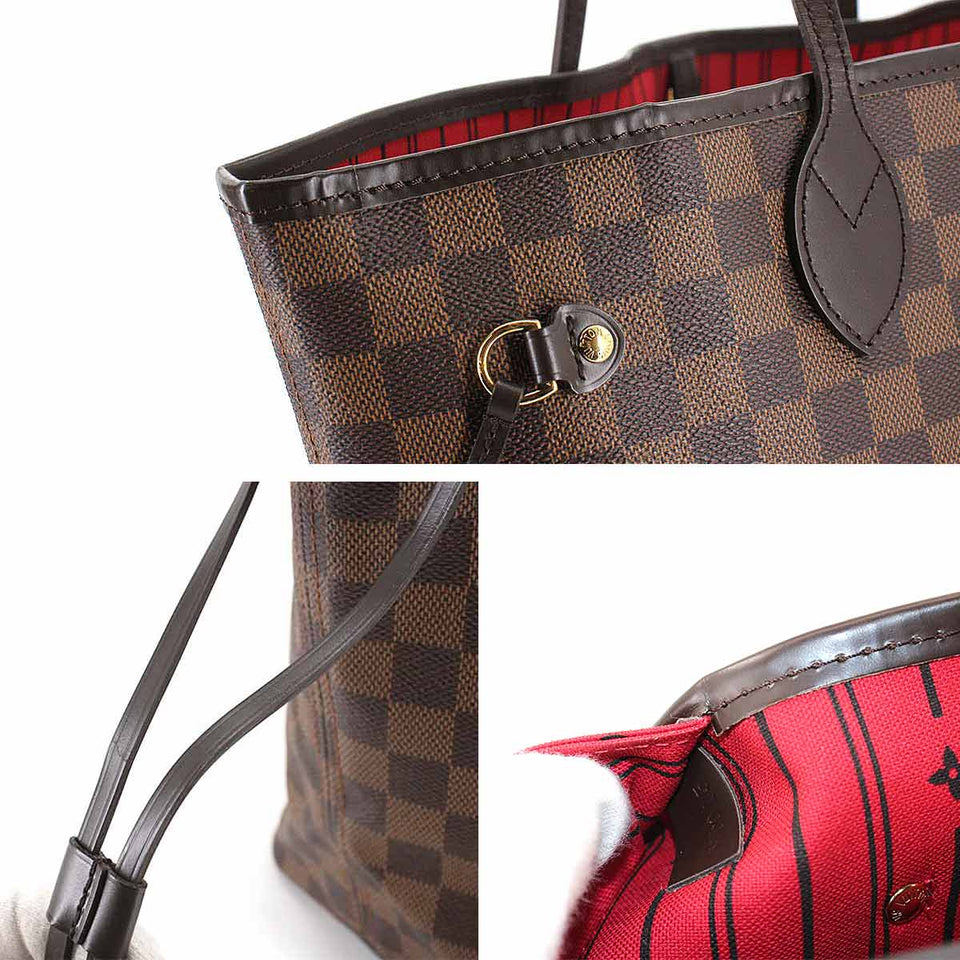 Louis Vuitton Damier Neverfull MM Tote Bag Ebene Brown Gold Metal