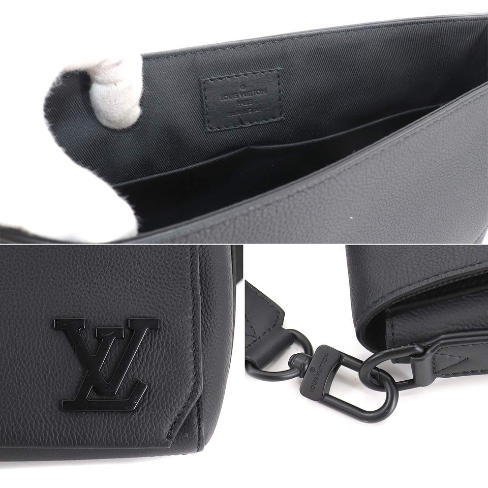 Louis Vuitton Aerogram Takeoff Messenger Shoulder Bag Leather Black